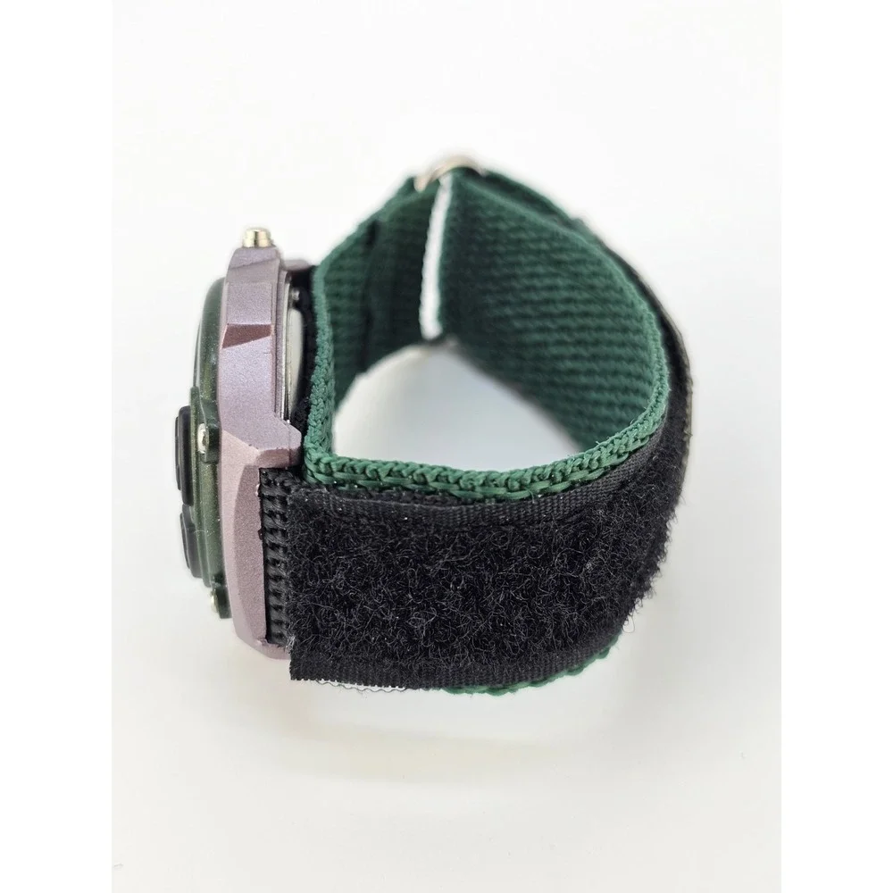 Men's Sports Digital Watch 40MM Green Black Nylon Band Light Chrono New Battery